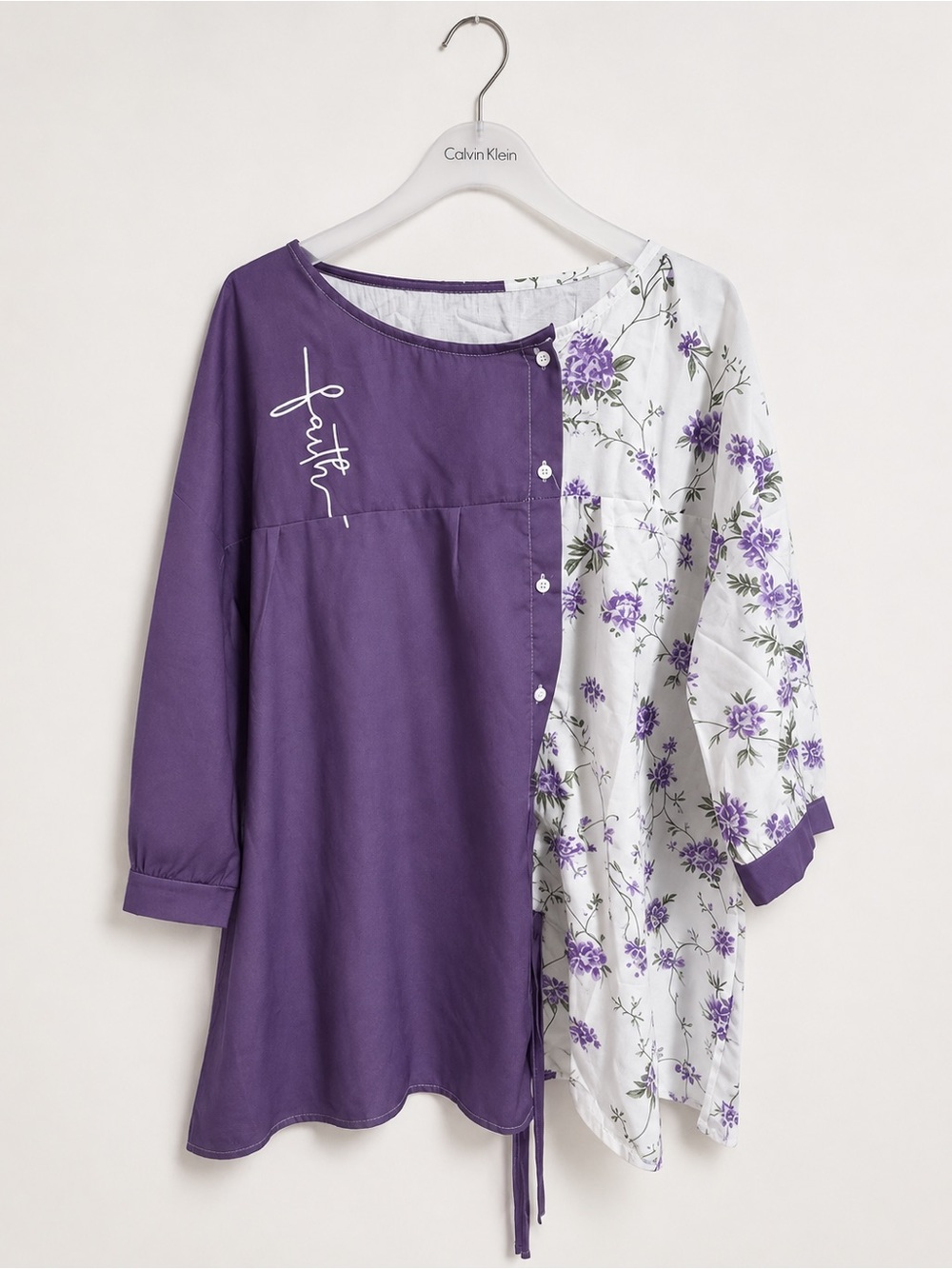 Women’s Purple & White Floral Two-Tone Blouse - Faith